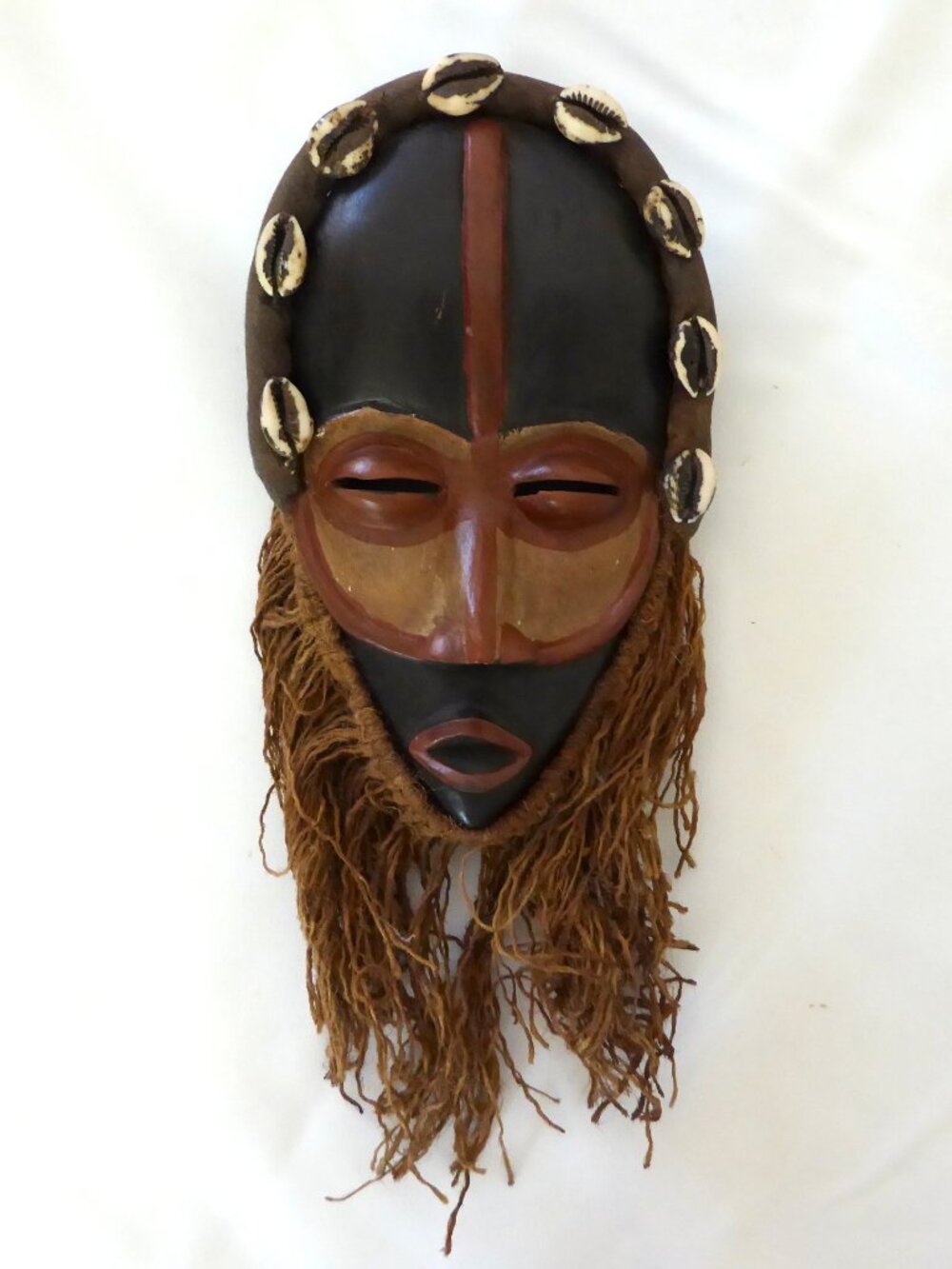 VINTAGE 11” AFRICAN TRIBAL DAN MASK IVORY COAST COWRIE SHELL ADORNED
